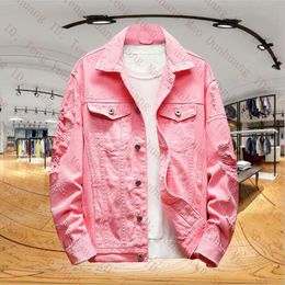 Men's Denim Jacket Ripped Holes Mens Jean Jackets White Black Red Pink Casual Tops Male Female Jeans Coat Hip Hop Streetwear Designer Cowboy Outwear