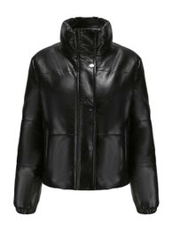 Women's Leather Faux Women Winter Jackets Oversized Cotton Padded PU Coat Fashion Zipper Female Short Biker Jacket Outerwear 230418