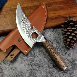 1pc Knife, Kitchen Knife, Hand Forged Meat Cleaver Knife, Boning Knife, Wooden Handle Knife, Fruit Knife, Multli Bottle Opener Knife, Stainless Steel Household Knife