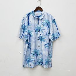 Men's Casual Shirts Printed Shirt Silk Dual Process Floral Loose Top Men Short Sleeve Summer Big Size Single Pocket Hawaiian Blue Fit