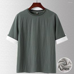 Men's T Shirts Linen T-shirts Men Plus Size 6XL Short Sleeve Tees Tops Summer Male Fashion Casual Solid Colour Tshirt