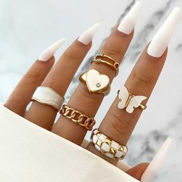 Band Rings Bohemian Green Crystal Kunckle Rings Set For Women Enamel Heart Geometric Finger Ring Female Girls Fashion Jewelry AA230417