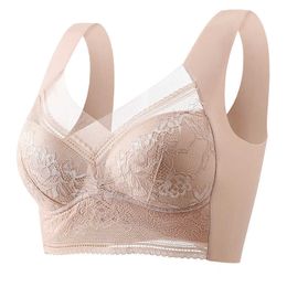 Bras 5xl 6xl Large Size Lace Seamless Underwear Women Without Steel Ring Gathering Anti-sagging Receiving Auxiliary Breast Sleep Bra P230417