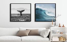 Black White Pography Poster Sea Wave Canvas Painting Whale Wall Art Print Modern Picture For Living Room On The Wall Decor1246549