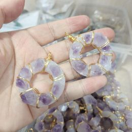 Decorative Figurines Natural Gold Thread Amethyst Quartz Pendant Necklaces Crystals Mineral Reiki Healing Stone Suitable For DIY Men Women