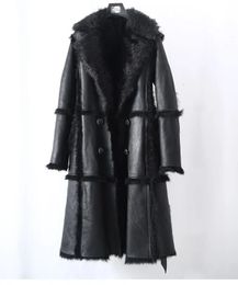 Women's Jackets Women Tuscan Lamb Wool Fur Coat with Belt Long Genuine Leather Jackets 231117