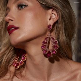 Dangle Earrings Stonefans Fashion Pink Crystal Large Drop Wedding For Women Hollow Bling Rhinestone Statement Jewellery