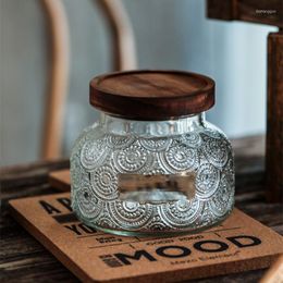 Storage Bottles Vintage Flower Pattern Glass Jar With Lid Home Candy Coffee Bean Bottle Kitchen Food Seasoning Sugar