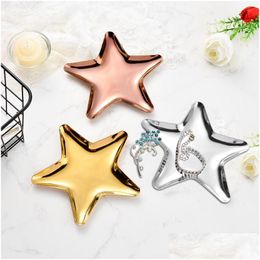 Kitchen Storage Organisation 4 Colours Mirror Tray Star Shape Fruit Plates Jewellery Display Stainless Steel Desktop Dessert Dish Dec Dh5Pw