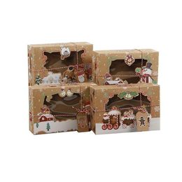 Gift Wrap 4/8/12/16Pcs Kraft Paper Candy Boxes Merry Christmas Gift Wrap Cookie Box Clear Window Packaging Bag Party Favor New Year Dr Dhkqf