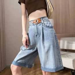 Women's Shorts Lucyever Summer Thin Denim Shorts Women Korean Fashion High Waist Loose Shorts Female Streetwear Light Blue Knee Pants 230418
