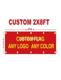 Custom 2x8FT Banner 60X240cm Any Size Brand Company Sport Club Outdoor Customise Flags brass grommets C10022787807
