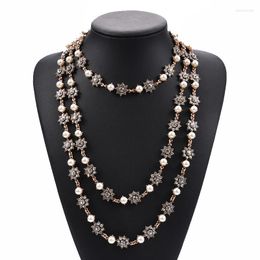 Chains Vintage Gold Colour Layered Chain Simulated Pearl Statement Necklace Long Crystal Pendant Necklaces Elegant Wedding Jewellery