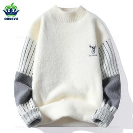 Men's Sweaters Winter Warm Sweaters Men Fashion Pattern Slim Korean Black White Thick Streetwear Mink Half Turtleneck Sweater Pullovers Male 231117