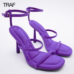 Sandals TRAF Stiletto Slingback Shoes Sandals Purple Heels Women's High-heeled Sandals Summer High heels Party Luxury Woman Sandal 230418