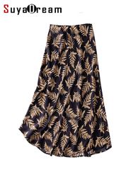 Skirts SuyaDream Mermaid Skirt for Woman 93%Silk 7%Spandex Black Elastic High Waist Printed Spring Summer Long Chic Skirts 230418