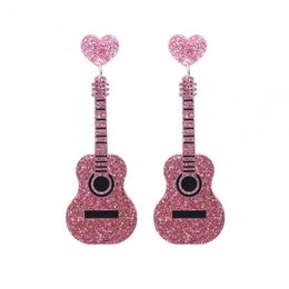 Modern Pink Acrylic Dangle Earrings Best Sell Dainty Bling Guitar Earrings for Women Festival Jewelry Wholesale