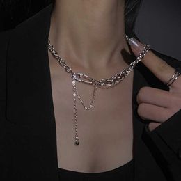 Pendant Necklaces Kpop Vintage Goth Punk Heart Pin Pendant Chain Pearl Metal Necklace For Women Collares Aesthetic Grunge Jewelry Y2K Accessories Z0417