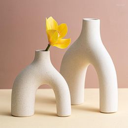 Vases White Ceramic Flower Vase Figurines Interior Unglazed Modern Art Nordic Pampas Grass Dried Container Desktop Decor