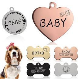 Dog Collars Leashes Customized and Cat ID Label Carving Personalized Pet Collar Charm Name Pendant Bone Keychain Necklace Accessories Direct 231117