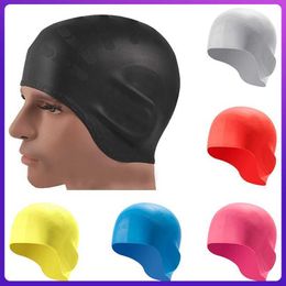 Swimming caps Unisex Silicone Waterproof Ear Protection Swimming Cap Adult Men Women Stretchable Bathing Swimming Hat P230418