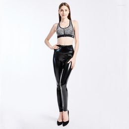 Women's Leggings 2023 Women Black Wine Navy Slim Sexy High Waist Elastic Pu Leather Skinny Pants Shiny Wet Look Metallic Latex L