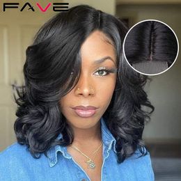 Synthetic Wigs FAVE Loose Body Wave Curly Bob Wig Side Part Lace For Black White Woman Cosplay Party Daily Heat Resistant Fibre 230417