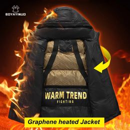 Men's Down Parkas Winter jacket Graphene heated Coat Section Casual Thicken Cotton Parka Hooded Outwear Windproof Warm Hoodies Size 4XL 231117