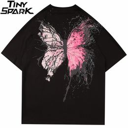 Men's T-Shirts Men T Shirt Hip Hop Summer Streetwear Print Cracked Butterfly Tshirt Harajuku Short Sleeve T-Shirt Cotton Tops Tees Hipster 230418