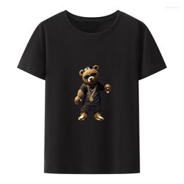 Men's T Shirts Cool Bear With Gold Chain Cotton Y2k T-shirts Anime Style Men Clothing Street Fashion Print Breathable Loose Leisure Humour