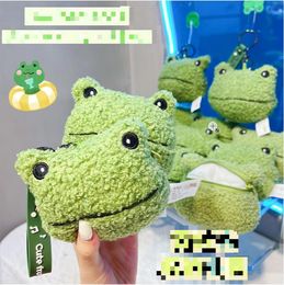 Internet celebrity popular green plush frog doll buckle rope creative cute little frog bag keychain pendant