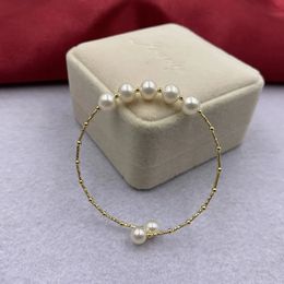 Bangle Sinya Natural Pearl 18k Gold Tube Bangles Bracelet for Women Girl Mum Lover Diameter 55mm Pearls Dia 7-8mm s 231115