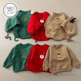 Christmas Toddler kids sweatshirts INS baby reindeer xmas tree Santa Claus embroidery pullover boys girls thicken warm jumper tops Z5284