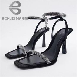 Sandals Summer Sparkly For Women Bling Ankle Strap Heels Chunky Thin Heel Sqaure Toe Sexy Brand Shoes Spring 230417