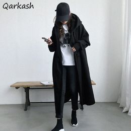 Women's Jackets Trench Women Long Sleeve Thicken Autumn Winter Warm Loose Solid Colour Open Stitch Harajuku Hooded Ladies Outerwear Teens 230417