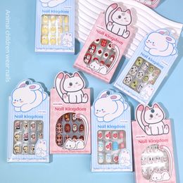 24pcs/box children 사랑스러운 달콤한 거짓 네일 팁 전체 커버 아이 가짜 네일 아트 걸이 DIY 매니큐어 팁 손톱 장식