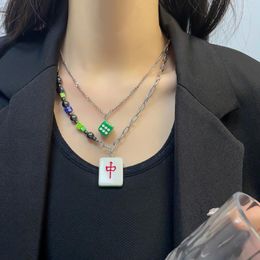 Chains Dice Necklace For Women Mahjong Necklaces Woman Green Title Pendant High Quality Trend Necklac Silver Color Fashion Lovers Gift