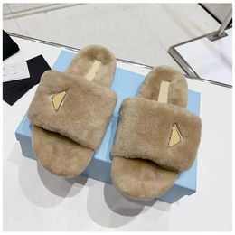 Slippers Fashion Wool Slider Autumn Winter Fur Flat Thick Sole Women's Shoes Warm True Wool Solid Color Outgoing Shoes Soft Comfort 231118