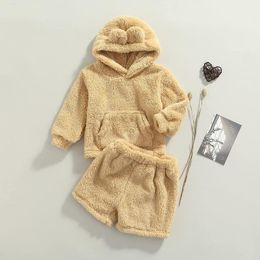 Men's Shorts Wool Plush Ear Hoodie And Autumn Winter Suit