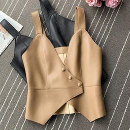 Women's Vests Women Street Fashion PU Faux Leather Irregular Hem Zipper Waistcoat Vintage Stylish Vest Female Outerwear Chic Tops 231117