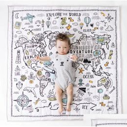 Baby Rugs Playmats Infant Mat Thickening Carpet Play Carpets Air Conditioning Quilt World Adventure Map Mats Nordic Children Room Dh4Af