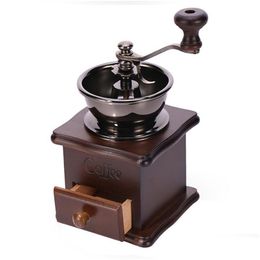 Coffee Tea Tools Retro Design Manual Bean Herbs Vintage Hand Grinder Wooden Burr Mill Grind Wholesale Lz0285 Drop Delivery Home Ga Dhjza