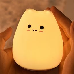 Lamps Shades Cute Silicone LED Night Light for Baby Kids Children Bedroom Touch Sensor Remote Cat Lamp Decoration Room Decor Holiday Gift Toy 230418