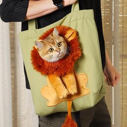 Dog Car Seat Covers Creative Little Lion Canvas Portable Breathable Bag Cat Carrier Bags Outgoing Travel Pets Handbag With Safety Zippers