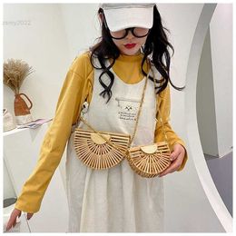 Evening Bags Fashion Half Moon Wooden Shoulder Crossbody Bags for Women Bamboo Woven Summer Beach Straw Bag Rattan Small Phone Purse Mini Sac