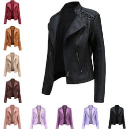 Women's Leather Faux 2023Turndown Collar PU faux Jacket Luxury Black Pink Red Biker Coat 230418