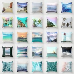 Pillow Fashion Sea Beach Landscape Letter Pattern Pillowcase Comfortable Soft Peach Skin Bedroom European-style