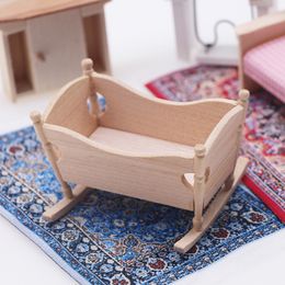 Kitchens Play Food 1Pcs DollHouse Miniature Wooden Furniture Shaker Cradle Baby Bed Model Toys Nursery Simulation Crib Dolls Home Deccor Accessory 230417