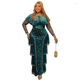 Ethnic Clothing 2023 Velvet Bodycon Long Maxi Dress African Dresses For Women Sexy Spring Sleeve Plus Size