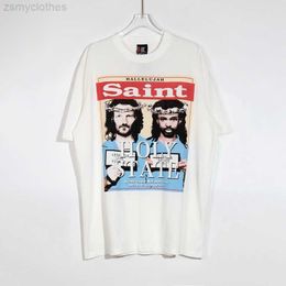 Men's T-Shirts Saint Michael 2023 Spring Summer Men Women T Shirt Washed Distress Vintage Hip Hop High Street Casual Oversized Short Sleeve